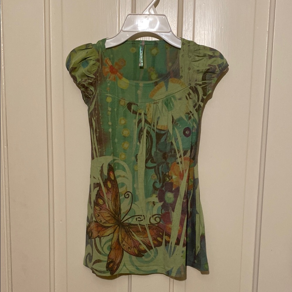 Green Butterfly Print Women's Top